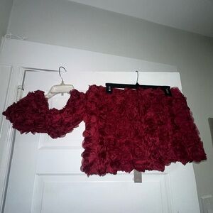 MISSGUIDED Floral Ruffle Bandeau Crop Top With Mini Skirt
